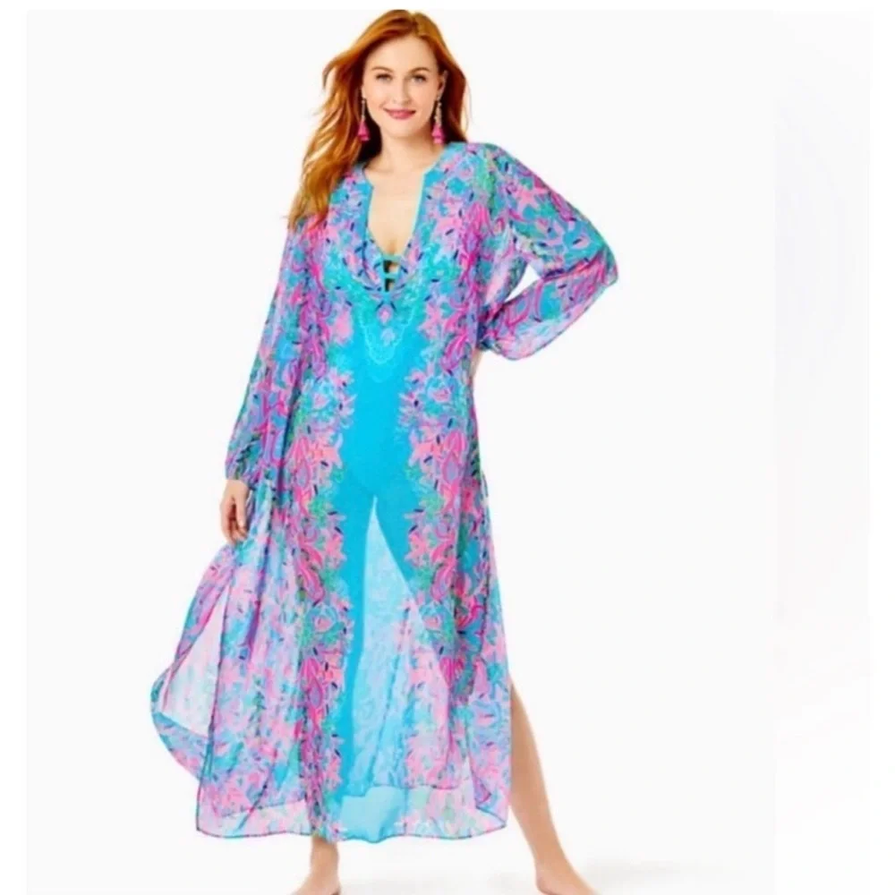 Lilly Pulitzer Frey Long sleeve Maxi Beach Muu Muu sz S M L - Picture 1 of 13